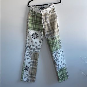 Jaded Ldn Green Patchwork Bandana Jeans